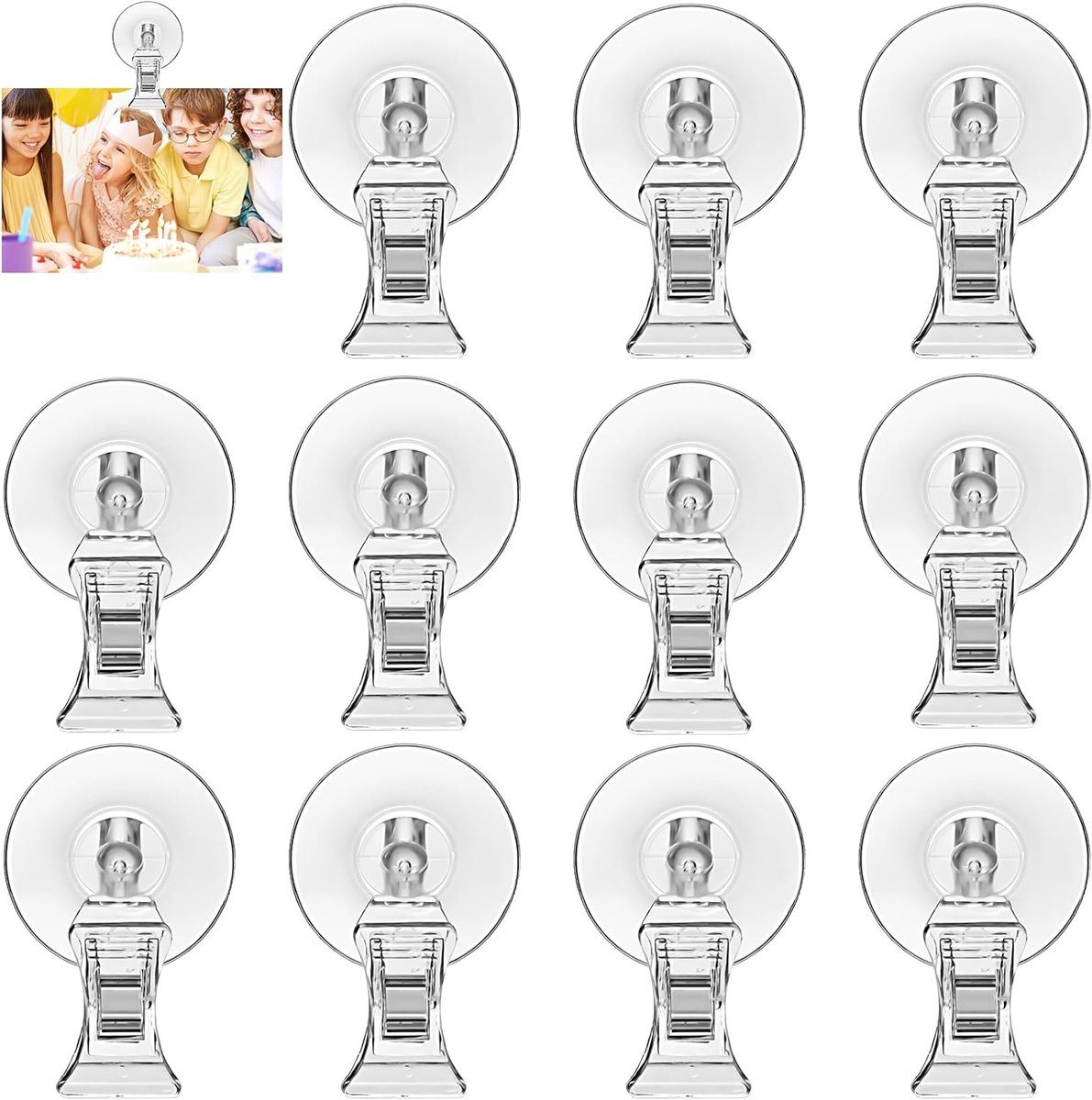 Zuignap Haken - Klem Clips - Opbergen Thuis - Verticaal Horizontaal - 12 Stuks - Transparant