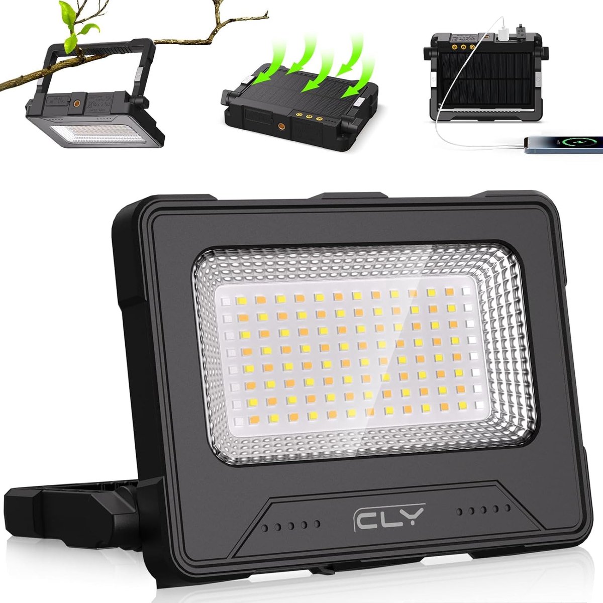SnelShoppen - Draagbare 10W Werklamp 1000Lm Oplaadbaar 12000mAh Zonne-energie USB 2700K/4000K/6000K Zwart - Werkplaatslamp voor Camping, Auto-reparati