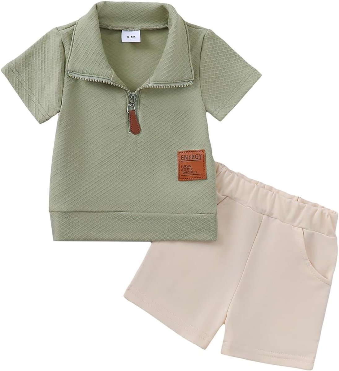SnelShoppen - Kleding voor Peuters en Babyjongens, 2-delig Outfit met Korte Mouwen en Omslagkraag, Eenkleurig en Bedrukt T-Shirt en Broek voor Lente e