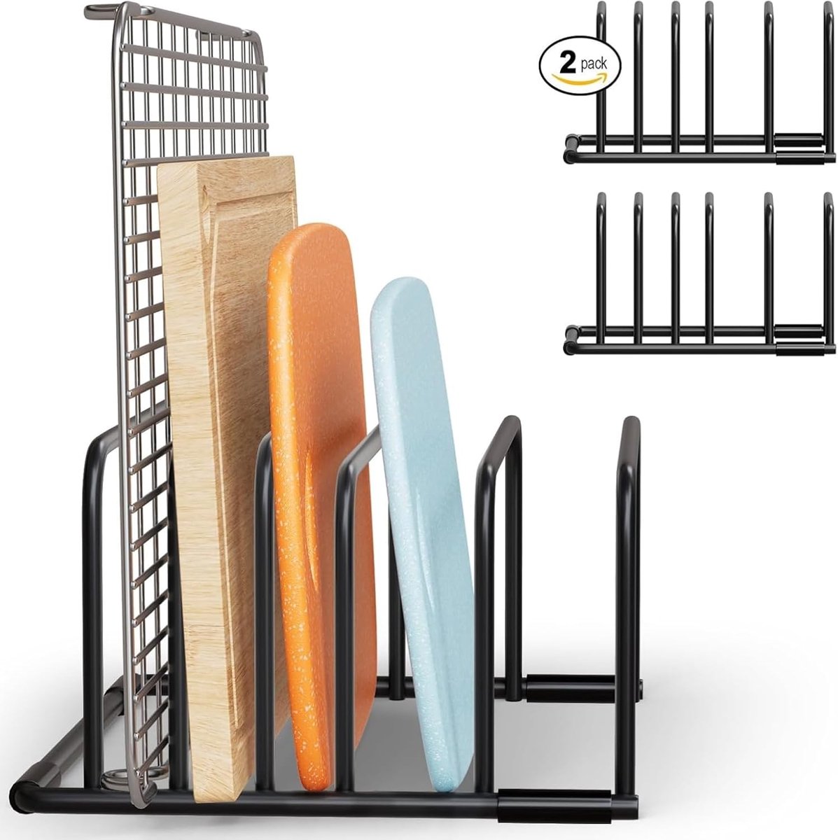 SnelShoppen - Snijplankhouder, Snijplankstandaard, Zwarte Organizer voor Keuken, Pannendekselhouder, Multifunctionele Snijplankrek, Keukenaccessoires