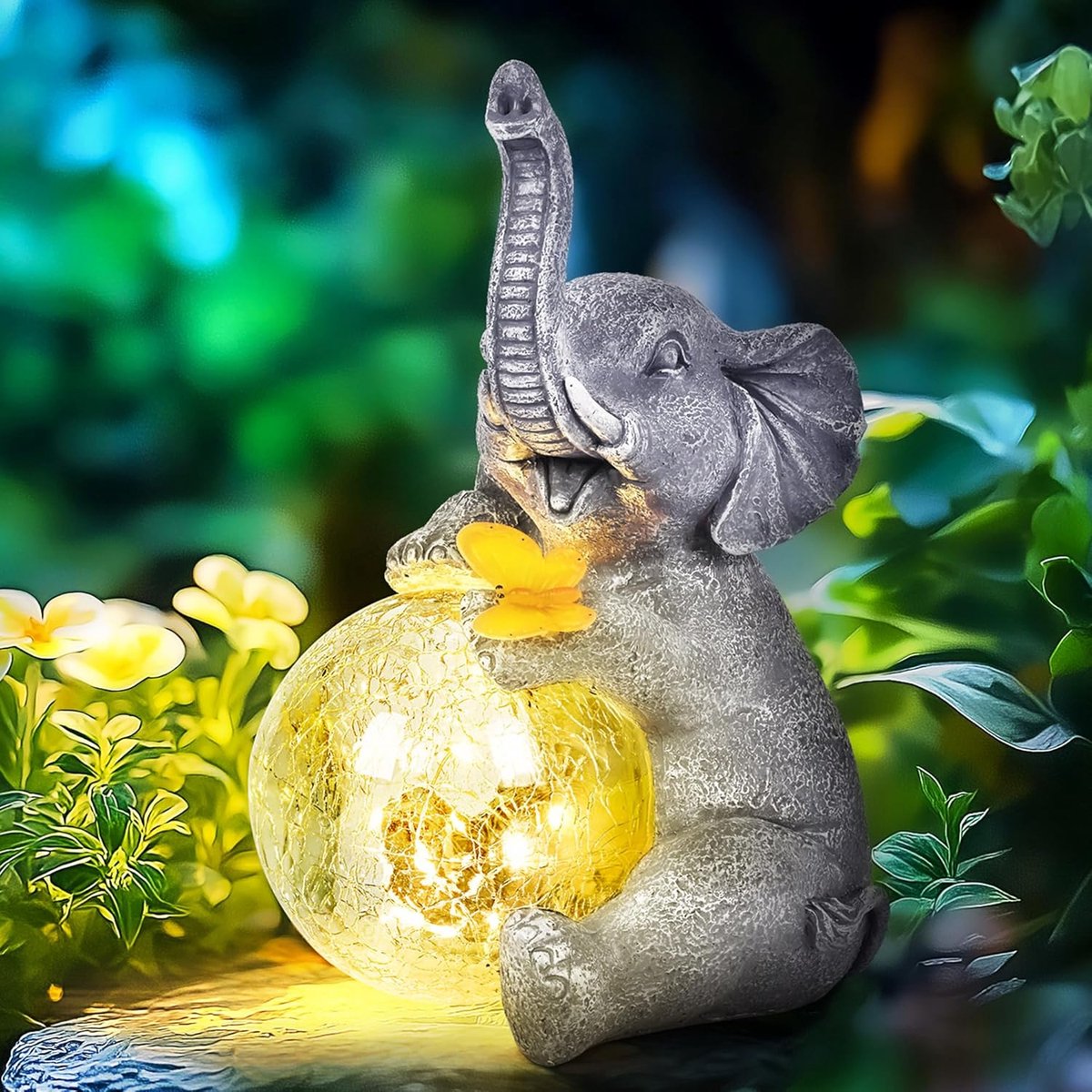 SnelShoppen - Solar Tuinbeeld Olifant met Glazen Bol, Decoratie voor Buiten, Uniek Cadeau voor Moeder, Vrouwen, Tuin, Patio, Hoge Kwaliteit, Duurzaam,