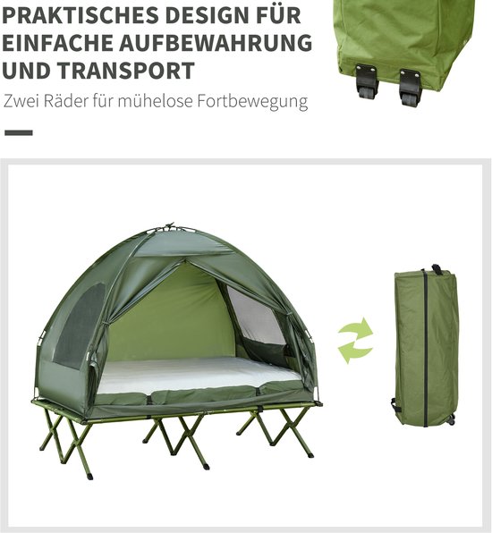 MIVRAY Tent - Koepeltent Met Verhoogd Campingbed Voor 2 Personen - 193 x 145 x 180 cm - Polyester - Groen - Met Luchtmatras En Pomp van Mivray Tent — afbeelding 3