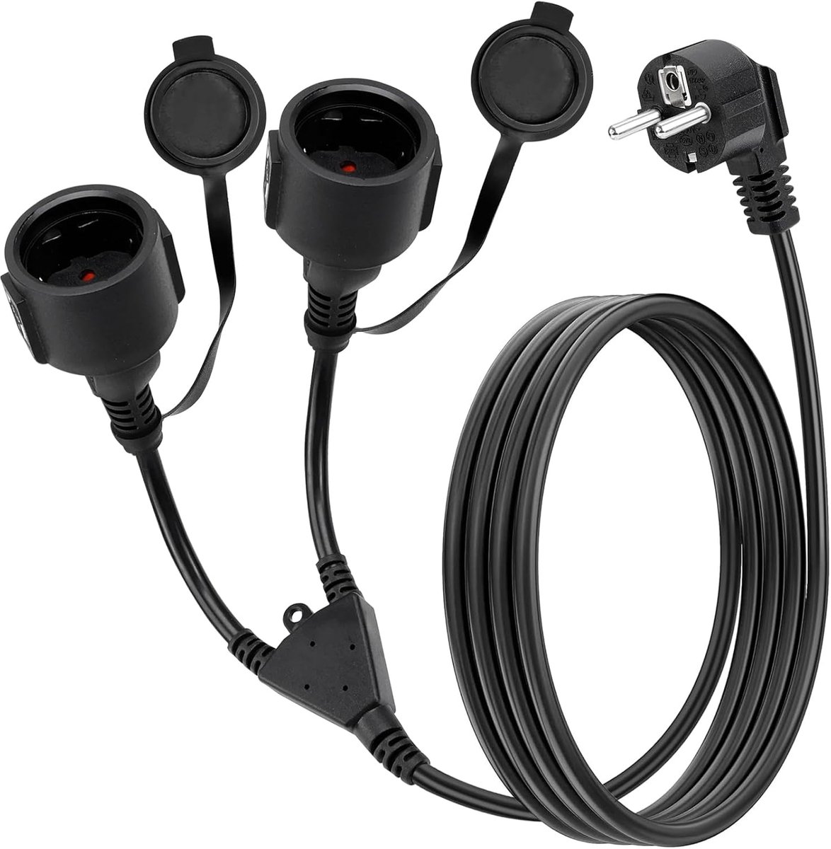 SnelShoppen - 2 m Verlengsnoer met Dubbele Stekker, Aardcontact, 3 x 1.5 mm², 250 V/16 A, Buitengebruik IP44, Tuin, Bouw, Feesten
