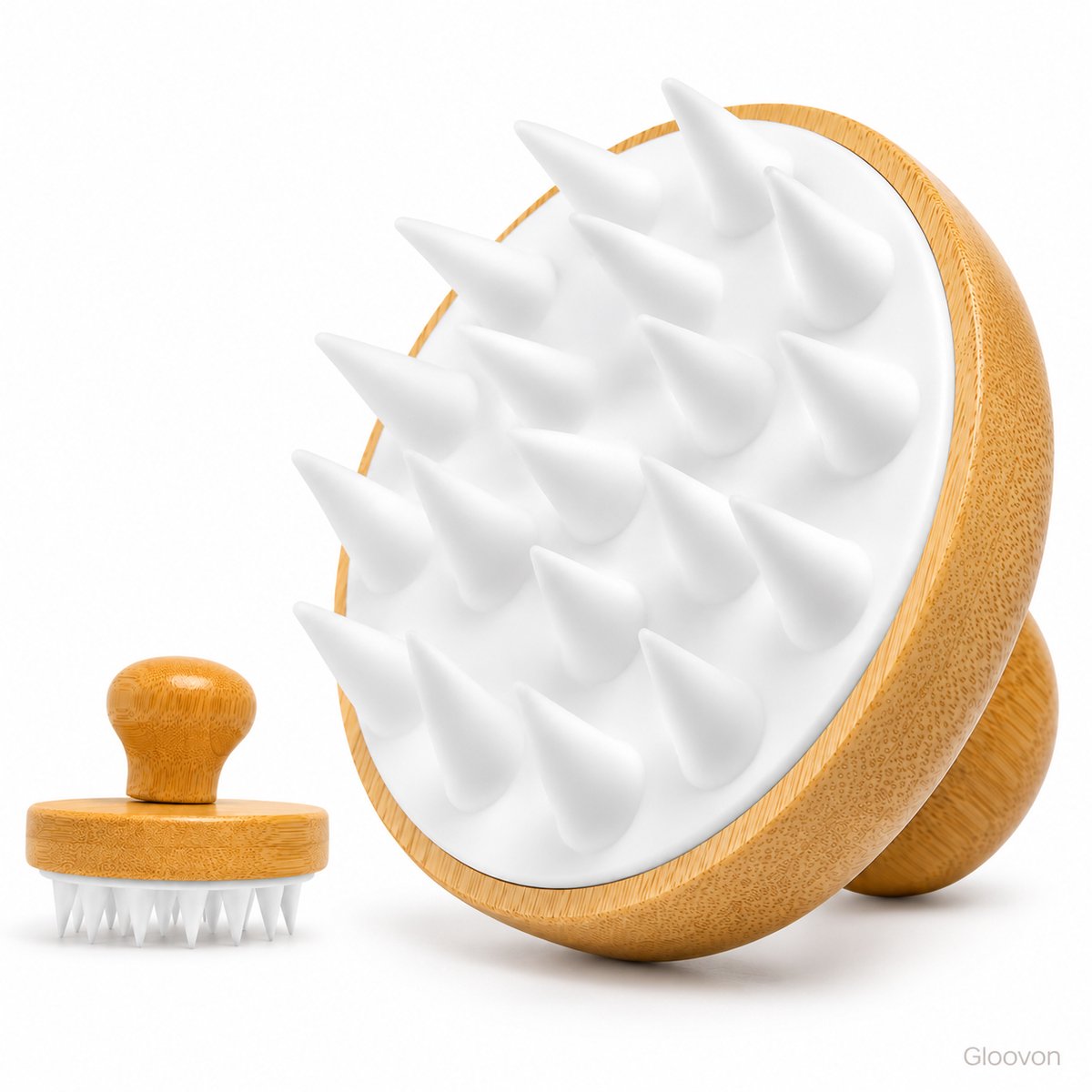 Gloovon® Scalp Massager Bamboe - Hoofdhuid Massageborstel - Siliconen Shampoo Brush - Voor Nat en Droog Haar - Hoofdhuidverzorging