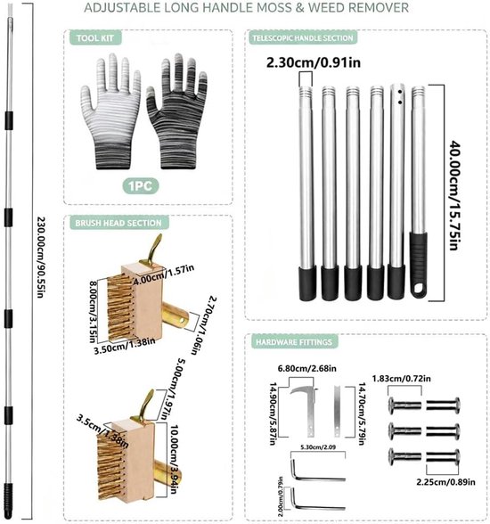 Voegenborstel - Roestvrij Staal - 230 cm - Met Afneembare Steel - Voor Tuin en Terras — afbeelding 2