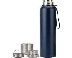 XUDREZ 1,5L vacuüm geïsoleerde roestvrijstalen waterfles, grote metalen flesflessen BPA-vrij, niet-lekkende sportdrankfles voor hardlopen, sportschool, fietsen (donkerblauw)