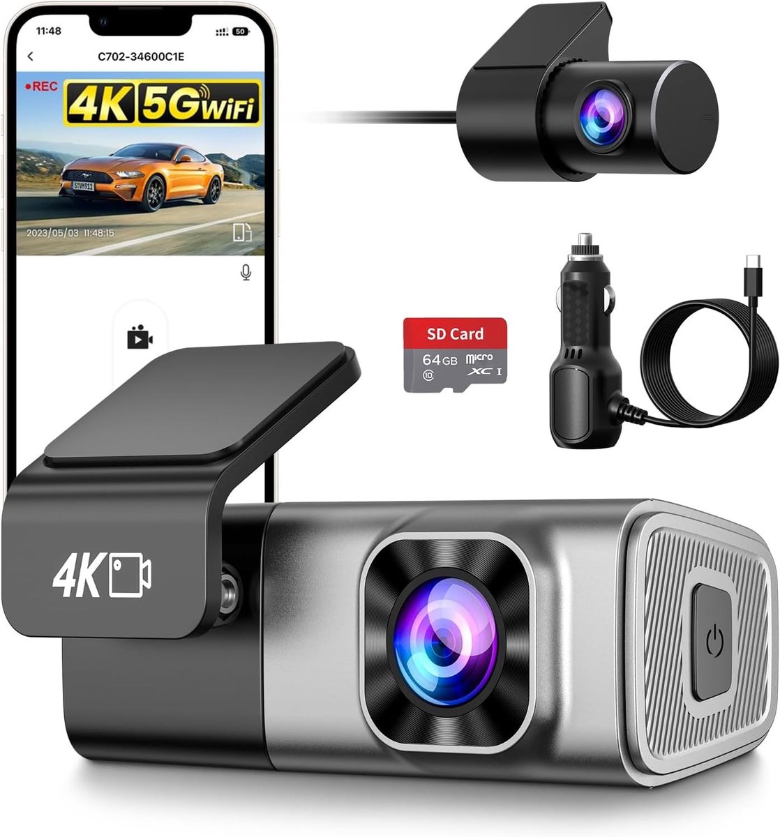 Dashcam - Zwart - Dual Camera 4K/2K - Met WiFi en App - Voor Auto