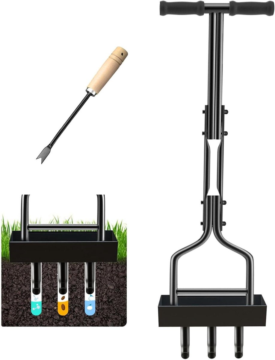 Handmatige Gazonbeluchter - Holle Tandbeluchter Gazongereedschap - Gazon Onderhouden - Drie Holle Tanden - 965 cm - Grijs