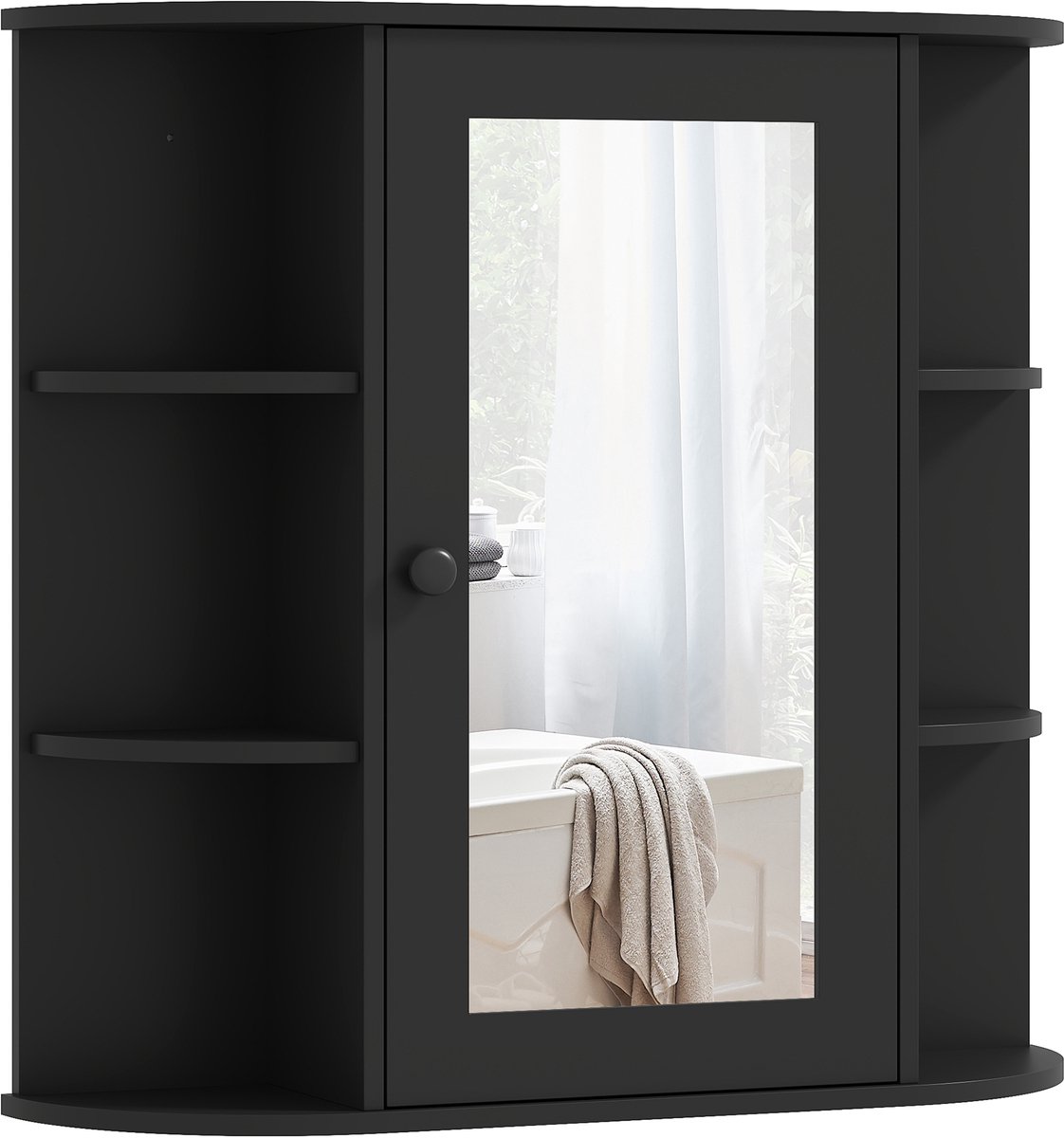 Spiegelkast Badkamer Zwart - 6 Open & 2 Gesloten Vakken 66x17x63 cm