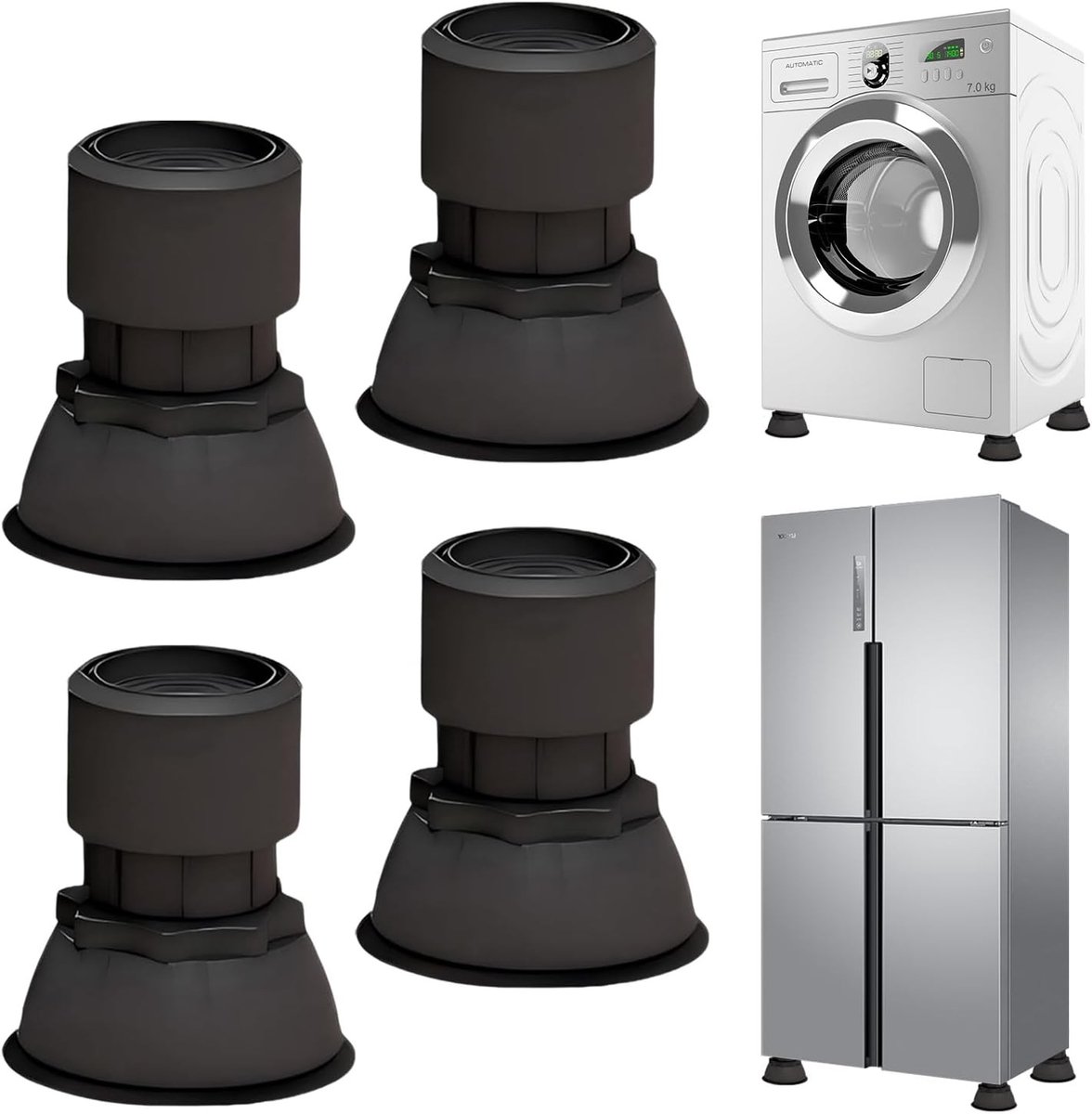 Wasmachine Trillingsdempers - Zwart - 4 Stuks - Universele Anti-vibratie Voetjes - Voor Wasmachines en Drogers