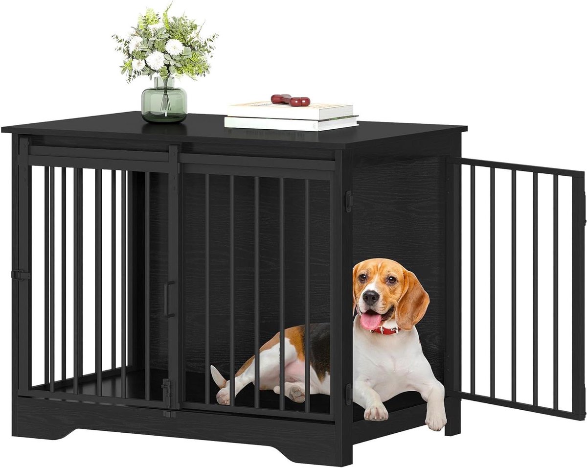 Hondenbench Meubel - Hondenbox Hondenhok - Veilig Huisdier - Anti-kauw Ontsnapping - 81x55x675 cm - Zwart