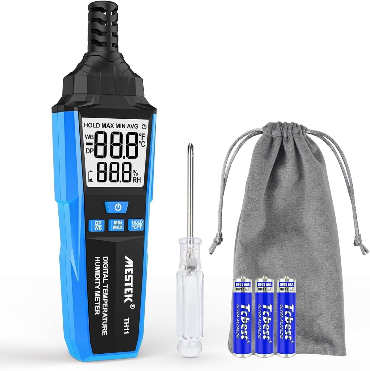Digitale Hygrometer Thermometer - Blauw met Zwart - Draagbare Kamerthermometer met LCD Achtergrondverlichting - Voor Binnen en Buiten