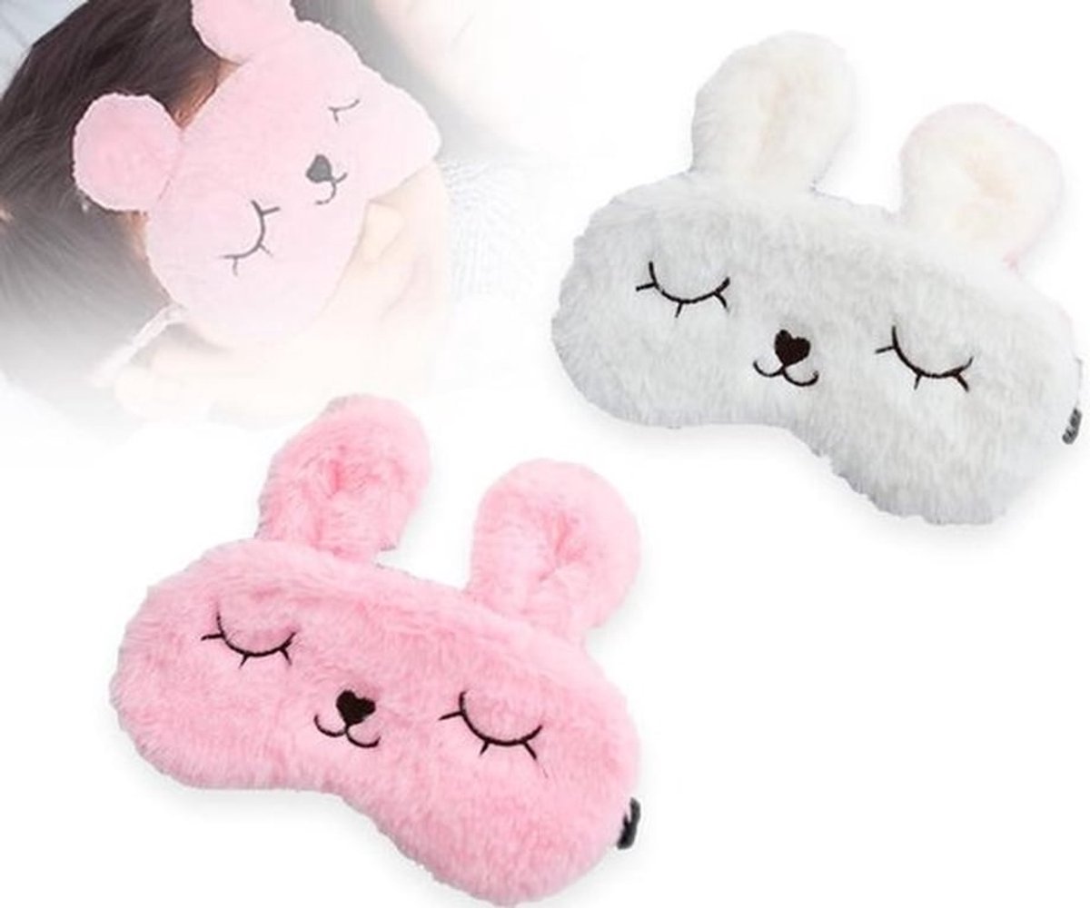 2 stuks 3D schattige dieren oogmasker voor kinderen en meisjes - Wit en roze