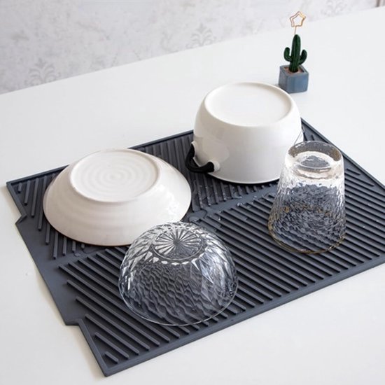 Afdruiprekmat Siliconen - Afdruiprek Droogmat - Rechthoek Siliconen Afvoermat - Droogschotels Pad - Hittebestendig Antislip Lade Afdruipmat - Afvoermatten voor Keuken - 39 X 25cm (grijs) — afbeelding 2