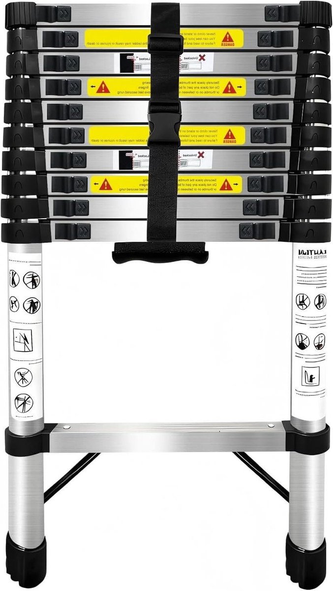 Telescopische Ladder - Vouwladder Steiger - Huishoudelijk Werk - One-Touch Vergrendeling - 32 m - Zilver