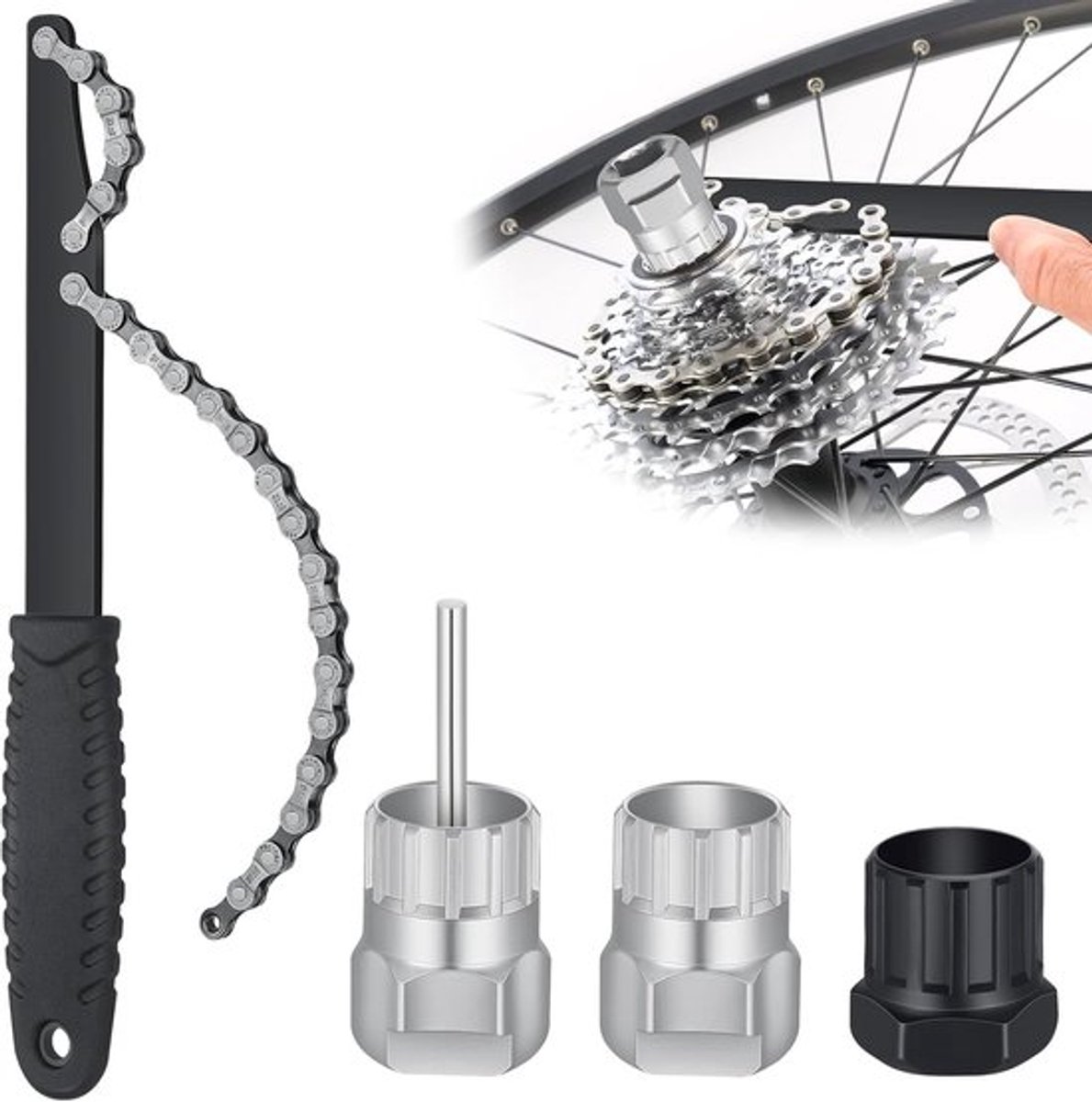 Fiets Cassetteverwijdertool met Chain Whip - Hulpsleutel - Fietssprocket Verwijdergereedschap - Cassette Vergrendelring Verwijderaar - Freewheel Verwijderingssleutel