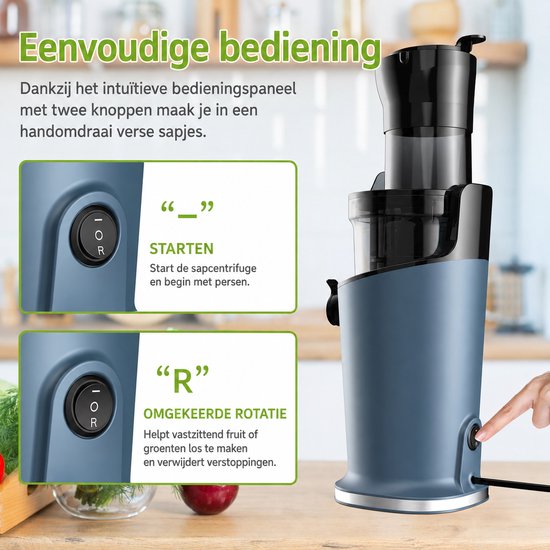 AALVERO - Sap pers - sapcentrifuge - slow juicer - Vruchtenpers - 78 mm Invoer - 200w - Fruit en Groenten - Easy clean - Zwart — afbeelding 3