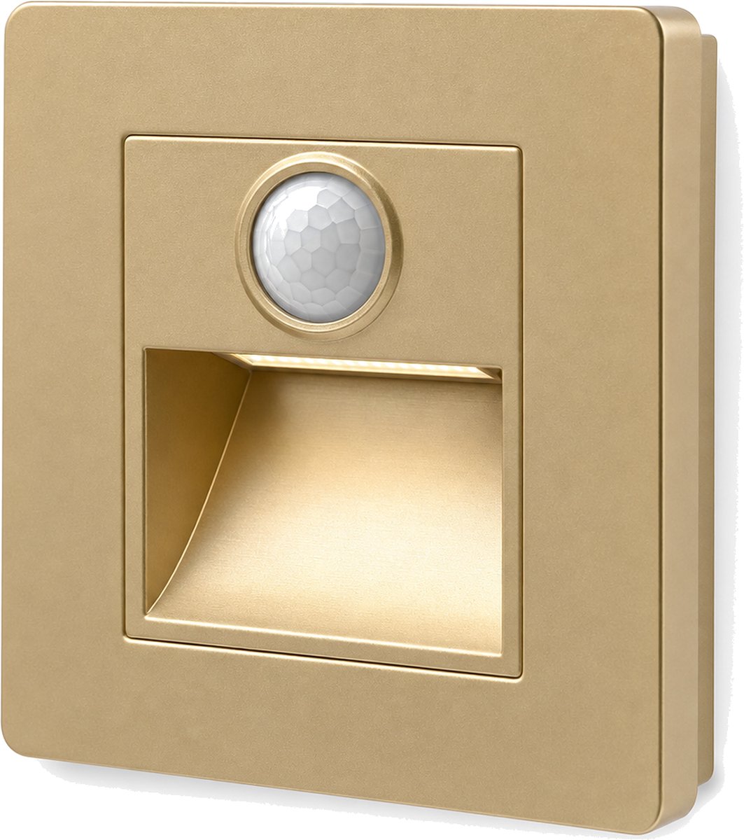 Luxavia Inbouw Traplamp met Bewegingssensor Goud - LED Trapverlichting Inbouw 68mm - Sensor Nachtlampje Hal en Trap - Automatisch Aan en Uit