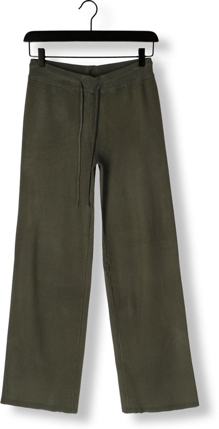 Donkergroene wijde broek met trekkoord en geribde zoom.