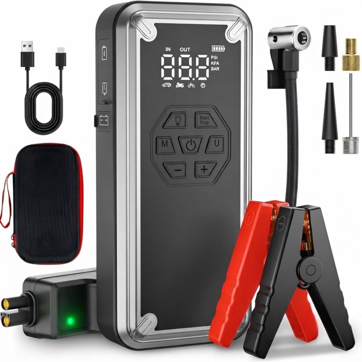 NIVA® Jumpstarter - Startbooster - Jumpstarter voor Auto - Zwart - 25cm x 14cm x 11cm