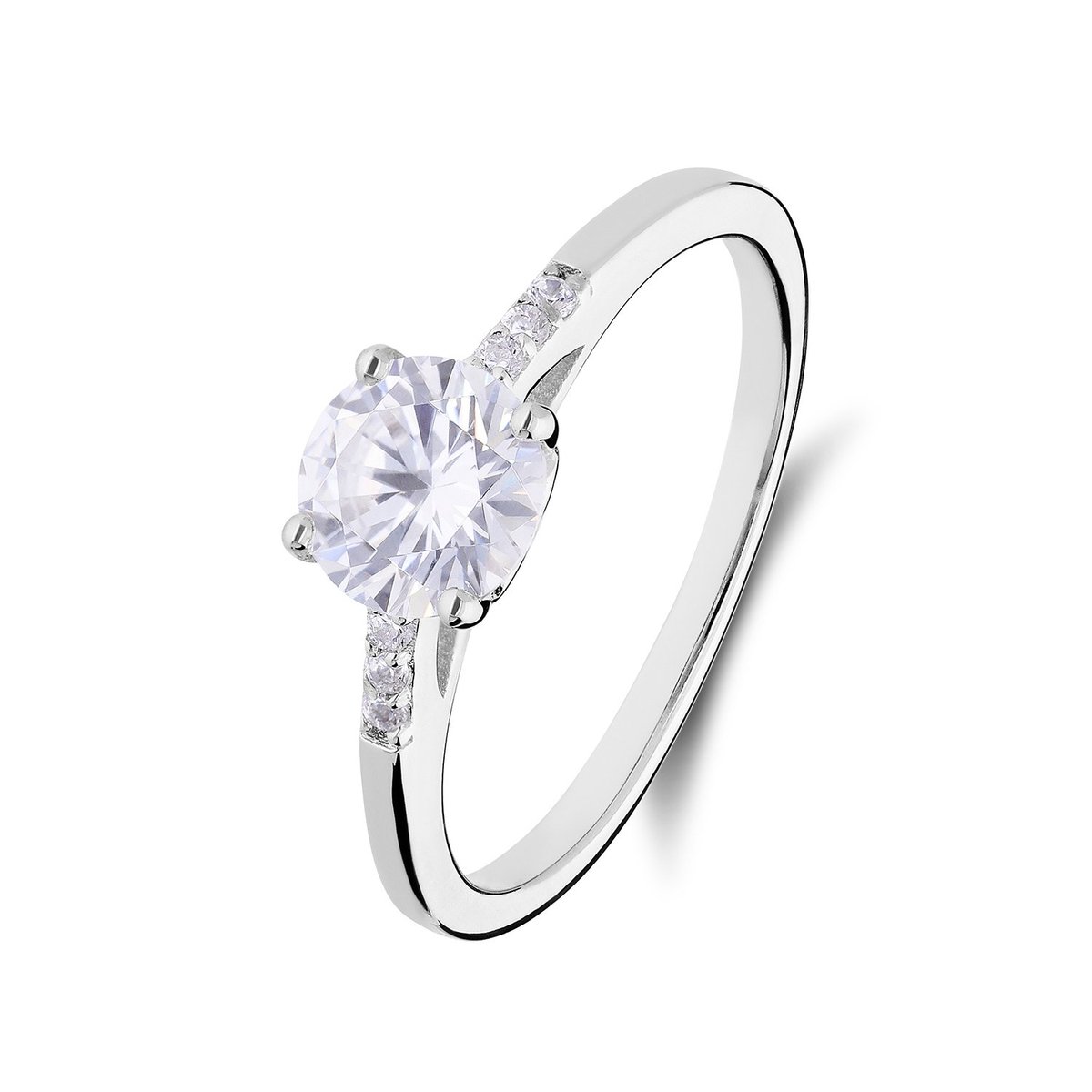 Lucardi Dames Zilveren ring met zirkonia - Ring - 925 Zilver - Zilverkleurig - 19 / 60 mm