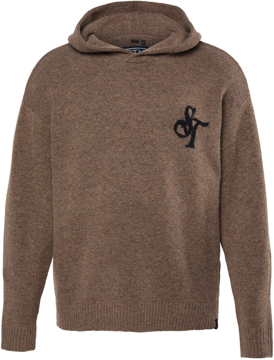 STHUGE - Heren - Gebreide hoodie casual pasvorm hoodie wolmix tot 8XL - Cacaobruin - Maat XL