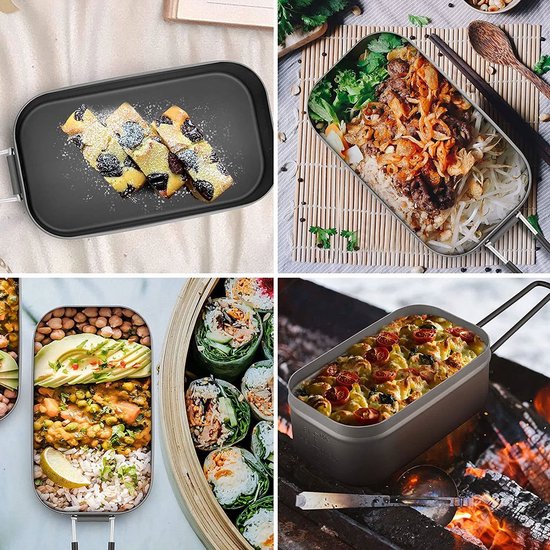 Camping-kookset Mess Tin Lunchbox - Outdoor-pan, opvouwbaar, lichtgewicht, aluminium, 500 ml — afbeelding 2
