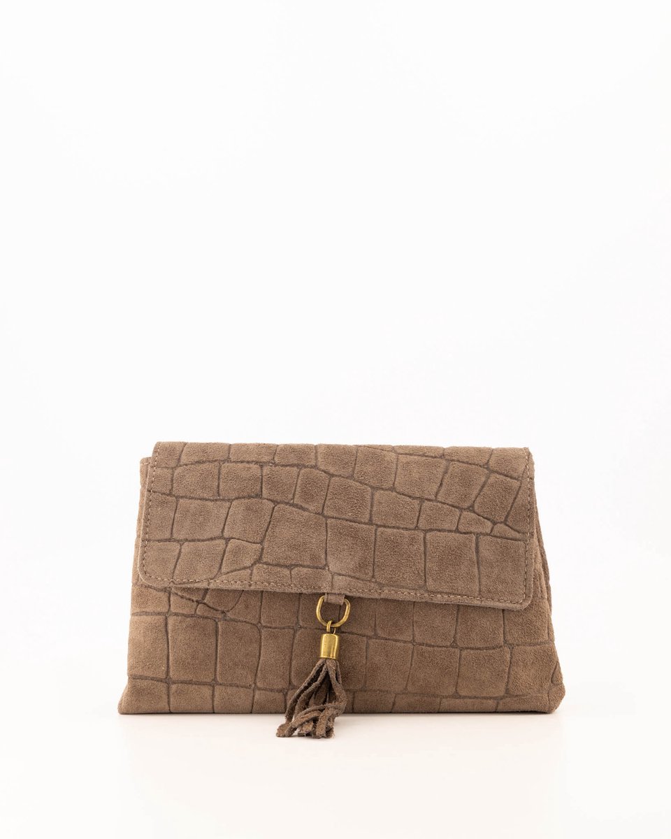 Teatro - Avila - Schoudertasje - Crossbodytasje - Suede - Leer - Croco - Taupe