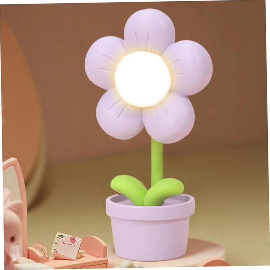 Nachtlampje - Kleine bureaulamp - Bloemvormig - Leuke bureaulamp - Mini nachtlampje - Compacte bureaulamp - Voor kinderkamers/woondecoratie - Paars — afbeelding 4