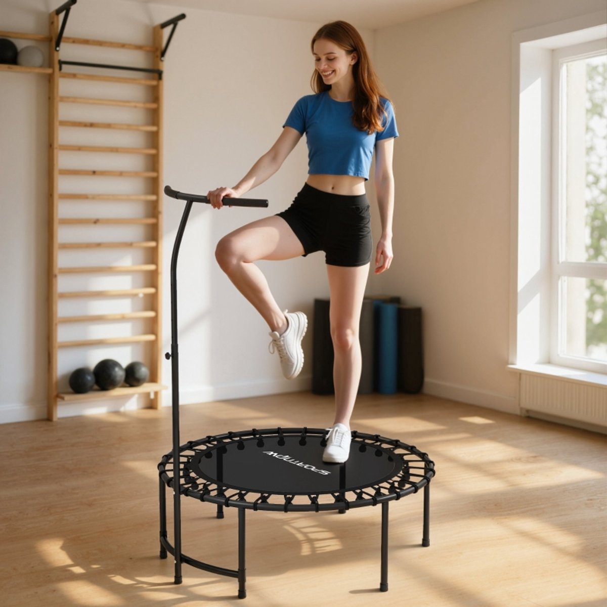 COVREO Rebounder-trampoline Ø102 cm zwart, 5 standen handgreep, 100 kg