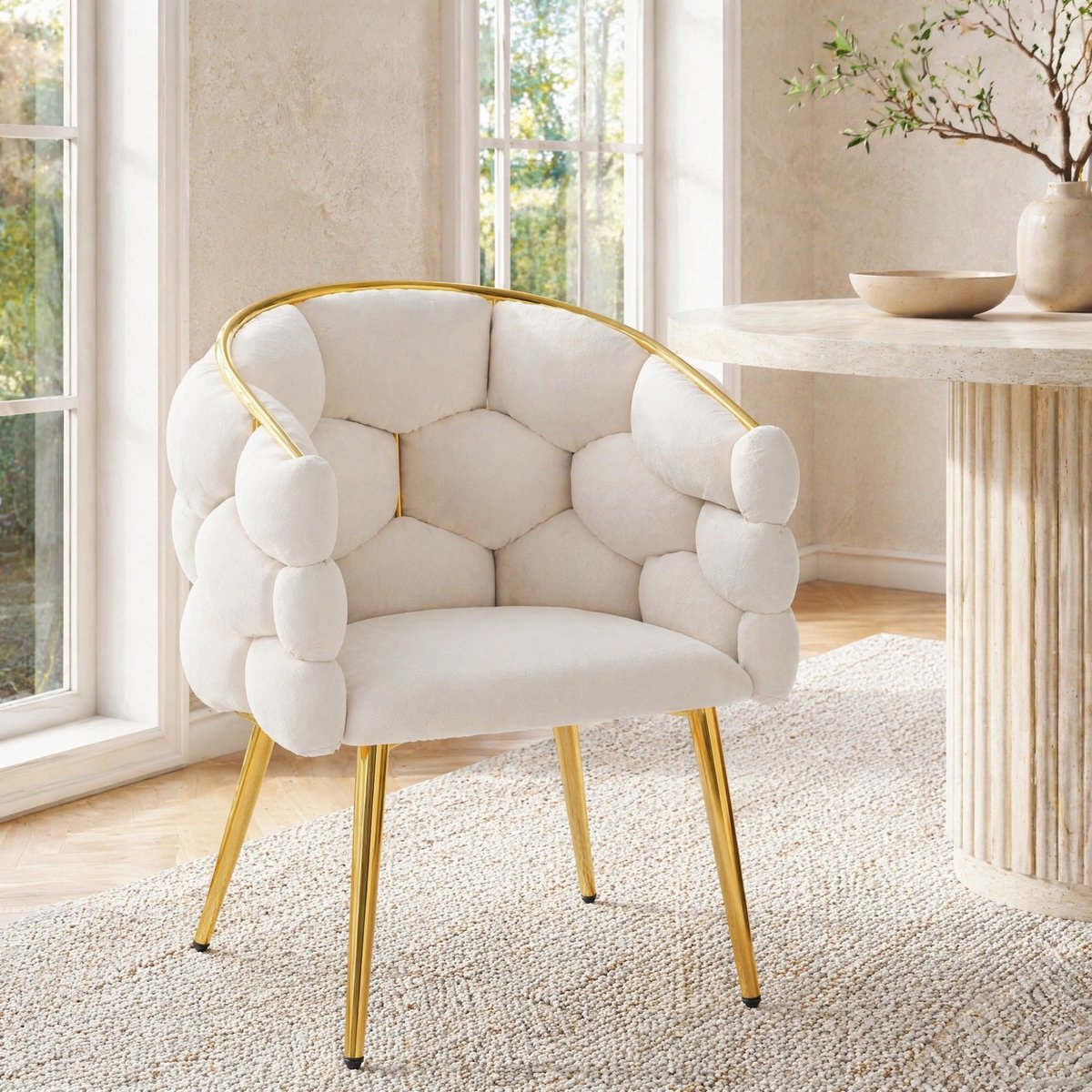 COVREO Eetkamerstoel set van 6 44x41x74 cm beige velvet, met armleuningen