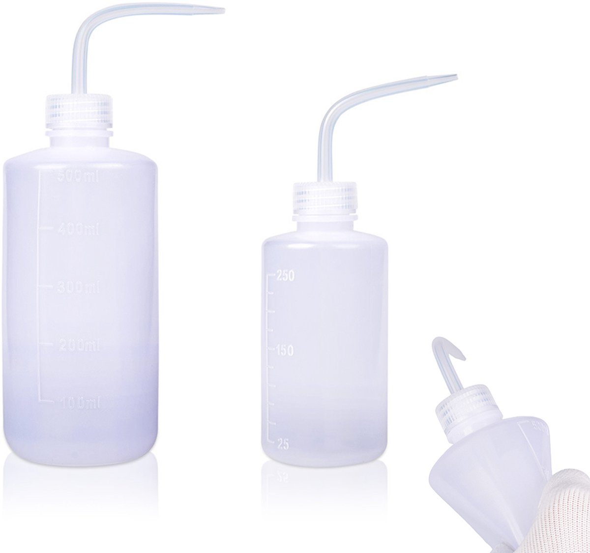 2-delige Knijpfles - Spuitfles - Waterfles voor vetplanten - Elleboogspoelfles - Reinigingsfles - Gieter - Maatbeker - 250 ml - 500 ml - Geschikt voor laboratoria, vetplanten, potplanten, enz. - Wit