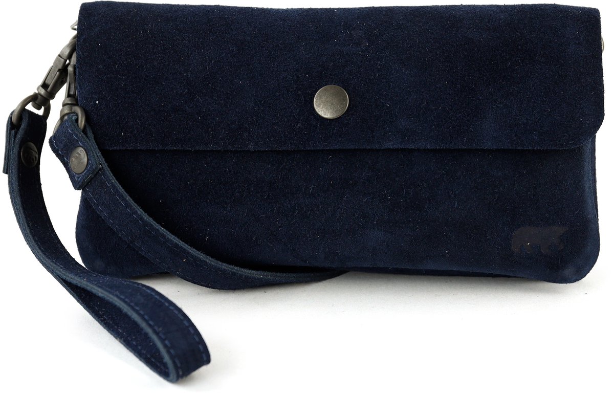 Bear Design Lydia Suede Leren Clutch Mini Schoudertasje - Donkerblauw