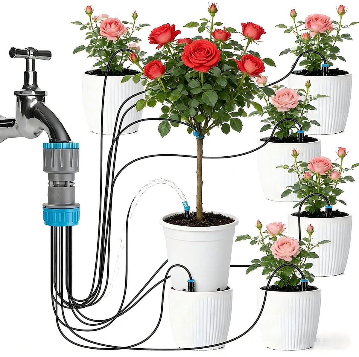 2 set - Druppelirrigatieset voor de tuin - Uitgerust met tien druppelaars - Irrigatieslang - Watermondstuk - 160 cm - 1,1*4 cm - Voor automatische bewatering en onderhoud van potplanten op balkons en in kassen - Originele kleur