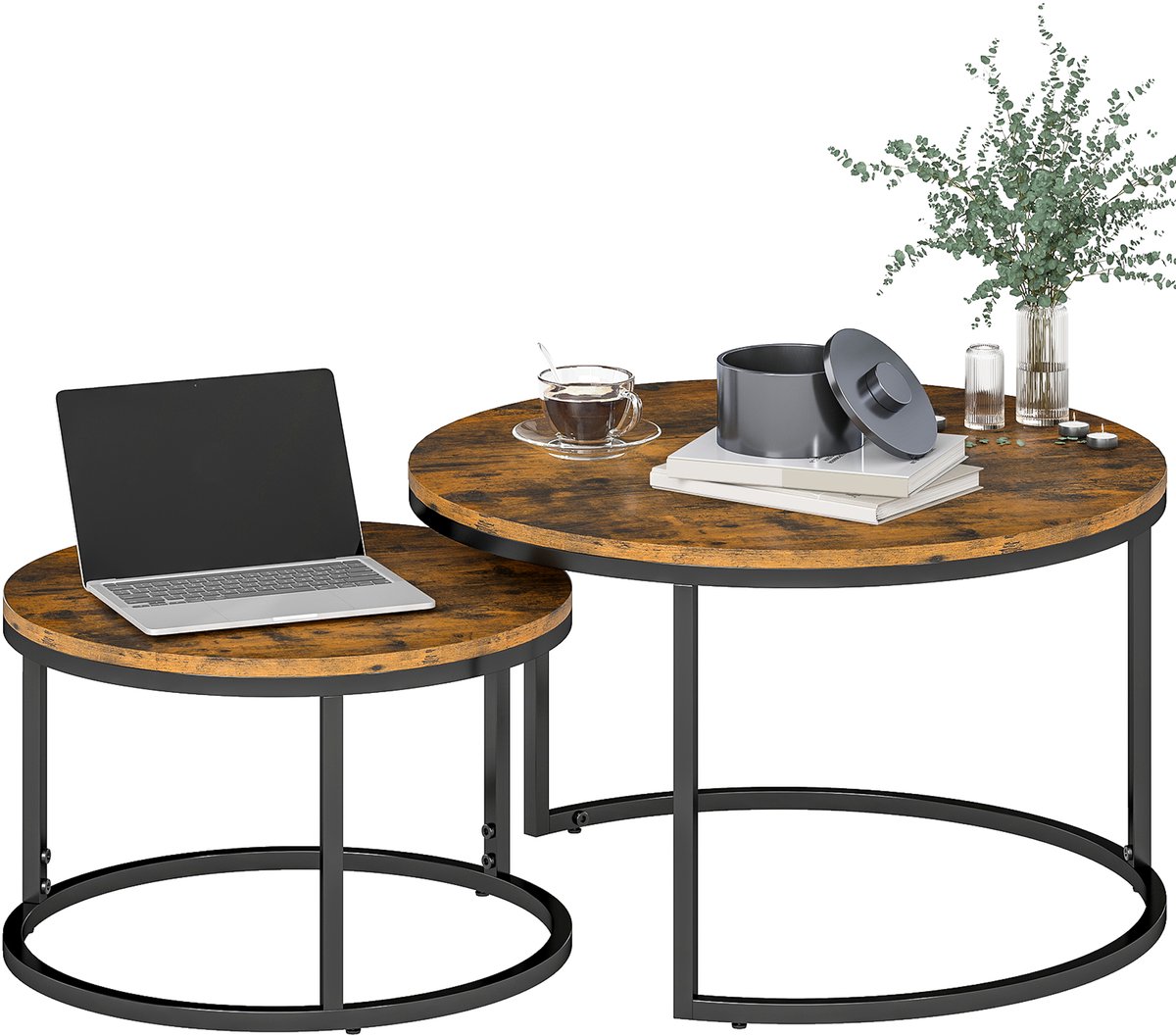 HOMCOM Salontafelset - Metaal - 78,5x78,5x46,5 cm - Rustiek bruin