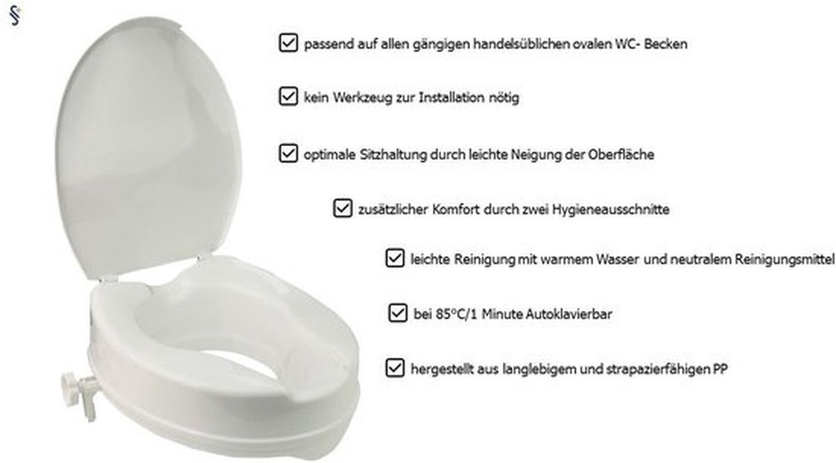 WC-Zitverhoging 10 cm - Toiletverhoger met Deksel - Antislip - Robuust Polypropyleen - Belastbaar tot 200 kg - Eenvoudige Reiniging