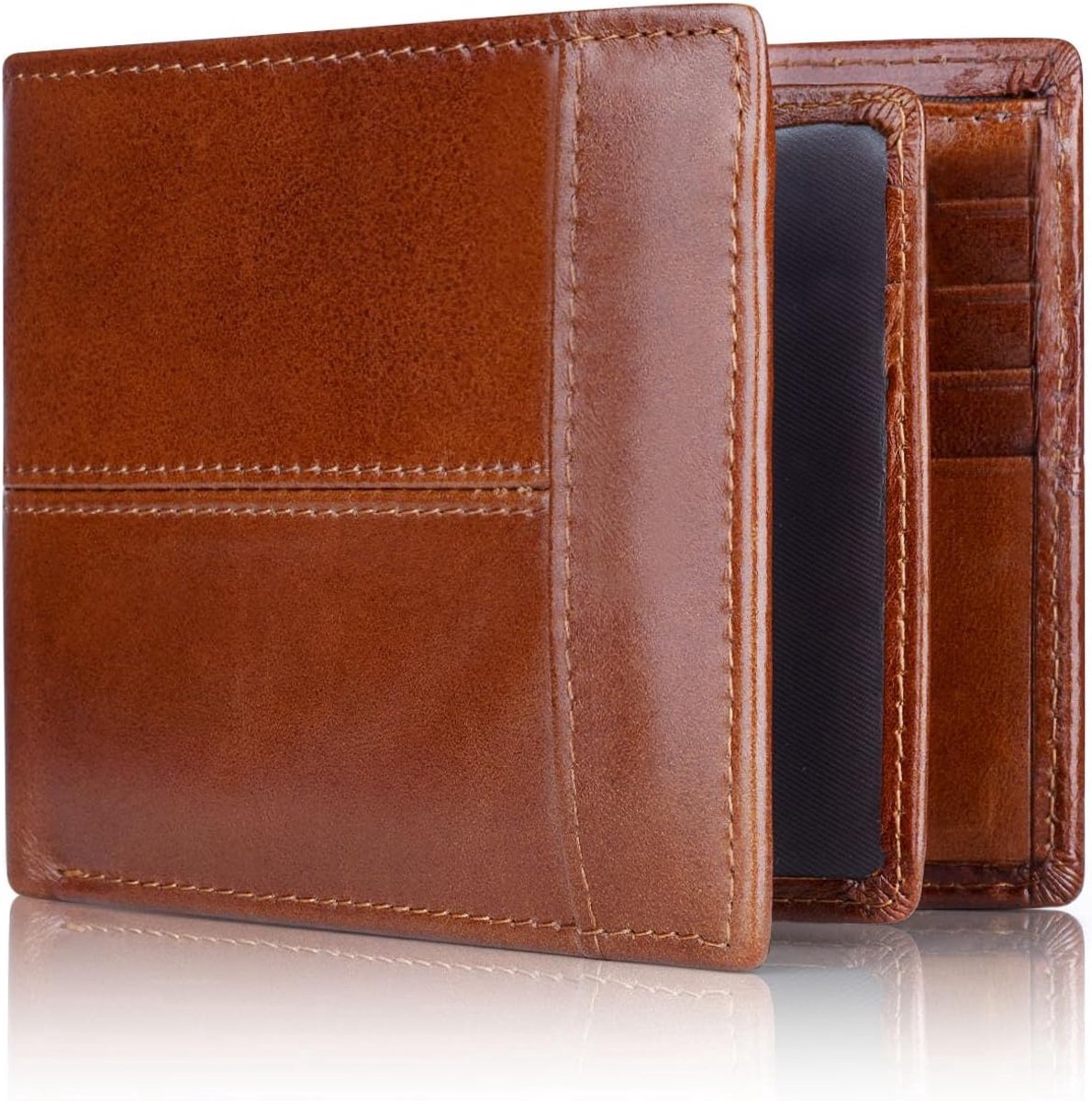 Casalora® Heren Portemonnee RFID Bescherming – Echt Leren Bifold Portefeuille met 16 Kaartsleuven, ID-Venster en Biljetvak – Compacte Portemonnee voor Heren