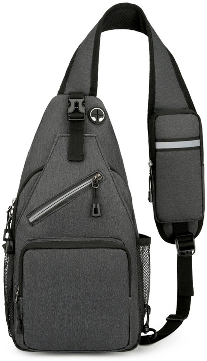 Klein crossbody schoudertasje - met telefoonvakje - verstelbare schouderband - borsttas voor dames en heren - casual model voor wandelen reizen en sport—Donkergrijs