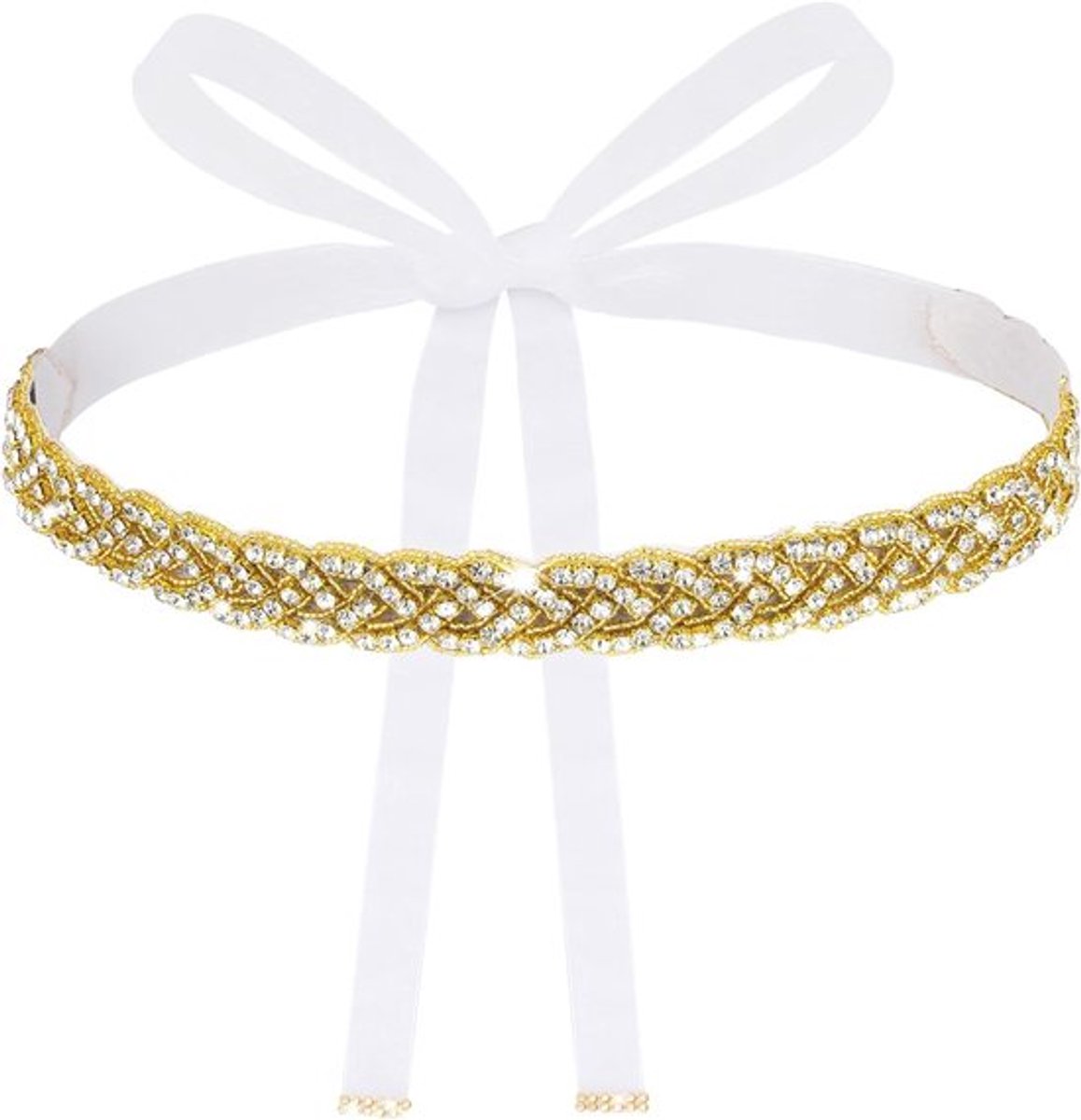 Handgemaakte Strass Bruidsriem, Gouden Bruidsjurk Sash Trim met Kristallen en Linten voor Trouwe Dresses en Accessoires