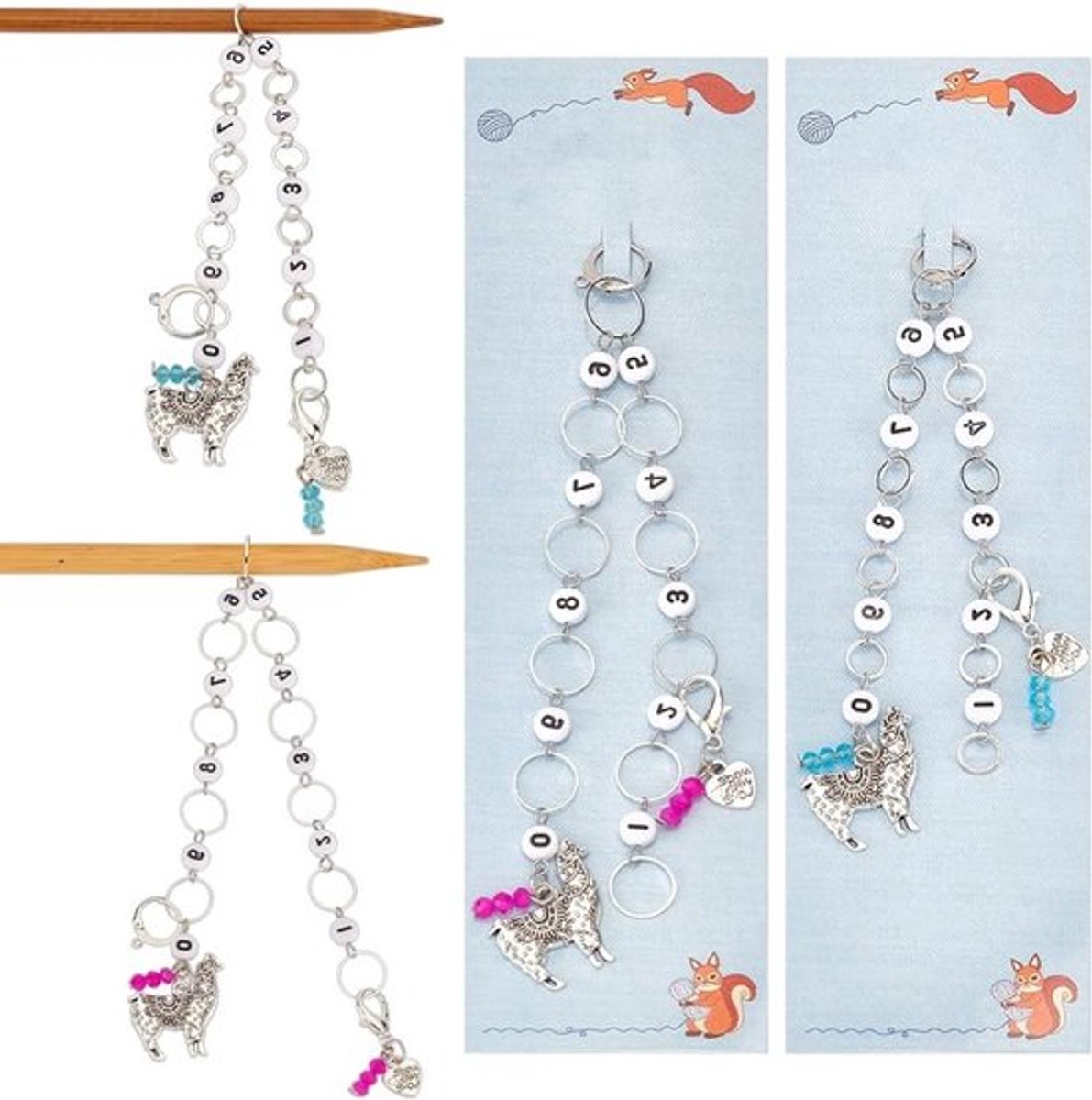 2 Stuks Alpaca Brei Rij Teller Kettingen, Haakmarkeerders en Acryl Kralen voor Breien en Borduren, Handige Accessoires voor Nauwkeurig Rij Tellen