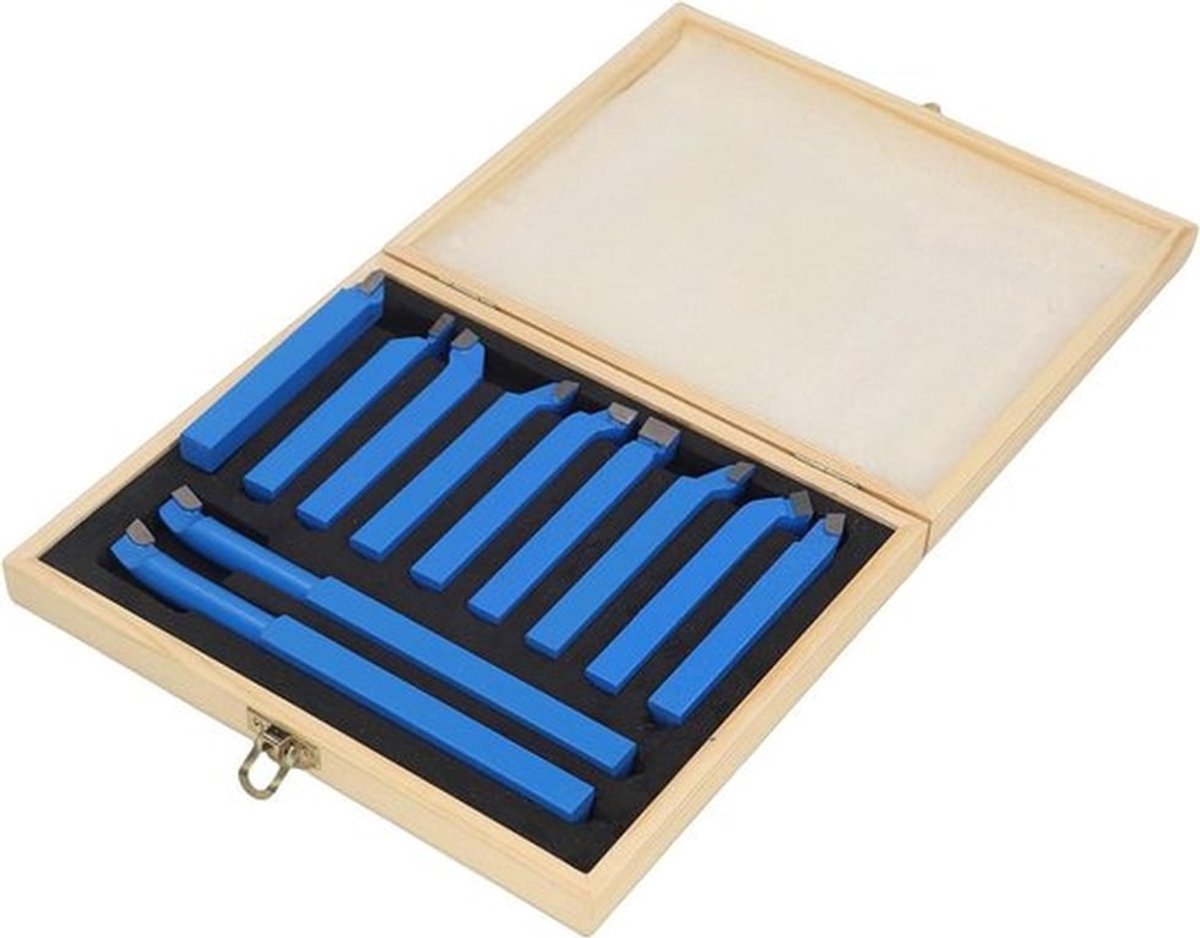 Draaigereedschapsset - Hardmetaal - 11-delige set - 12 x 12 mm - Lassen - Frezen - Snijden - Hoge verwerkingssnelheid - Algemene draaimachines - CNC - Geschikt voor diverse modellen - Metaalkleur