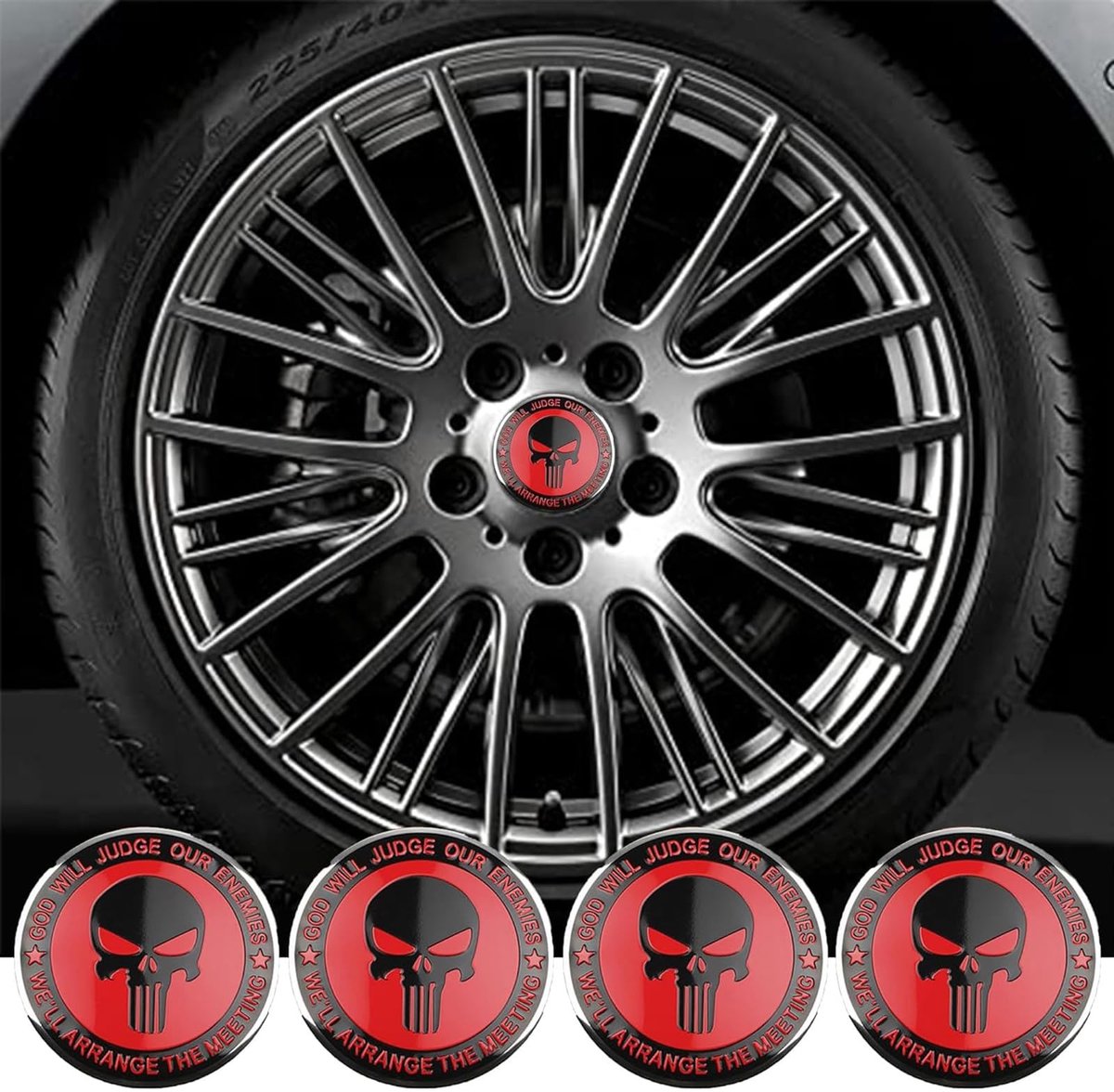 Solidchoice - Set van 4 Wielen met Skull Ontwerp, Geschikt voor 60mm Velgen