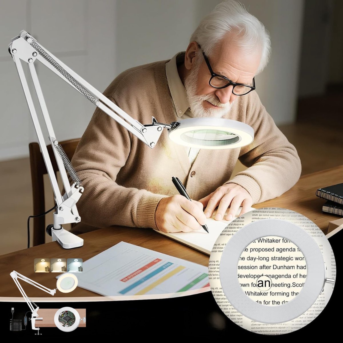 Zavio® Vergrootglas met Verlichting - Vergrootglas op Standaard - Loep - Wit