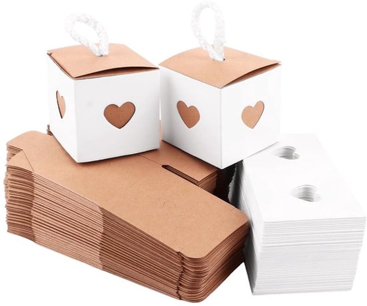 Geschenkdoosjes 100 stuks - Kleine Doosjes - Kartonnen Doosjes met Deksel - Bonbondoos - Gastgeschenken - 5,5 x 5,5 x 5,5 cm - Cadeaudoosjes