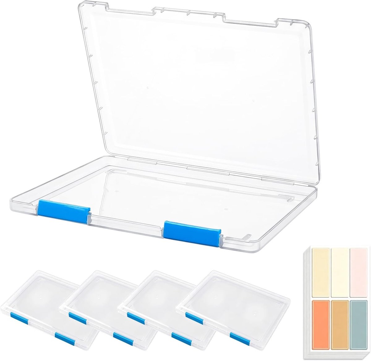 A4-documentenbox - Donkerblauw - 31 x 23 x 2 cm - Stapelbare Kunststof Dozen met Deksel - Voor Kantoor en School