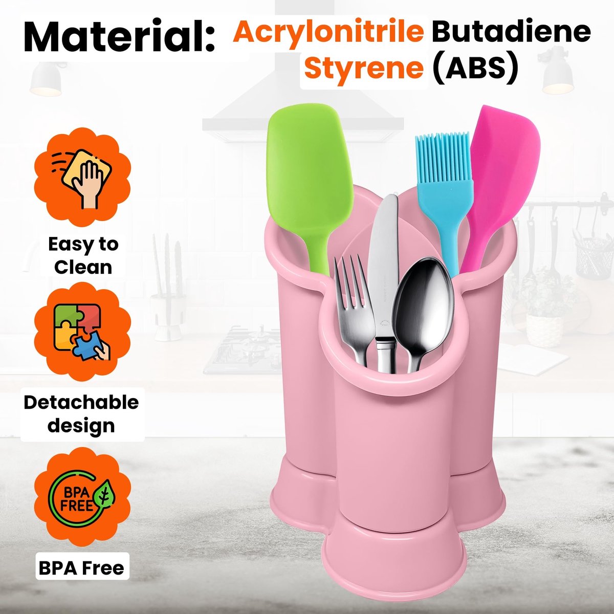 Solidchoice - Plastic Bestekhouder met 4 Compartimenten (Roze - Design 2)