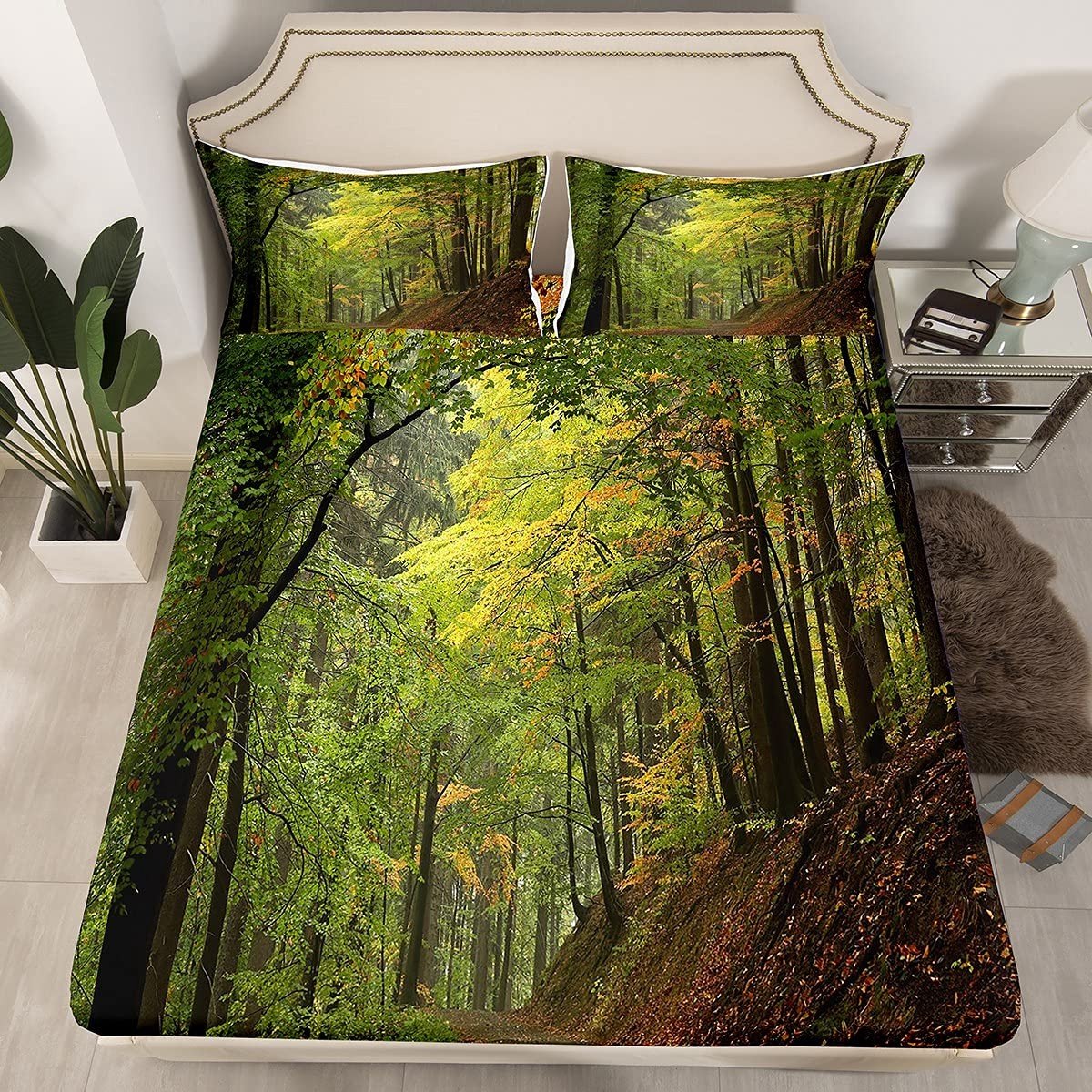 Solidchoice - 3D Bedrukte Hoeslaken Set voor Dubbel Bed met Kussenslopen