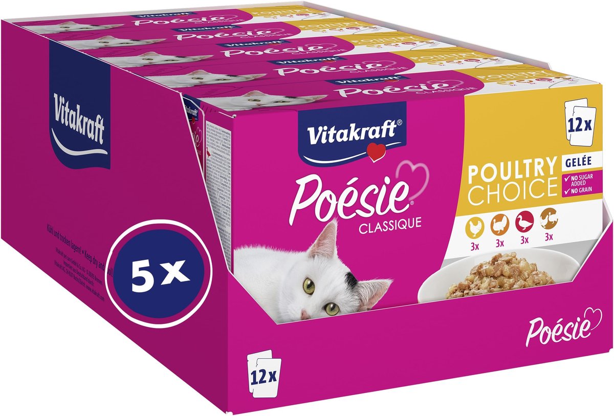 Solidchoice - Natvoer voor Katten in Gelei, Kip en Eend, 5 x 12 x 85 g
