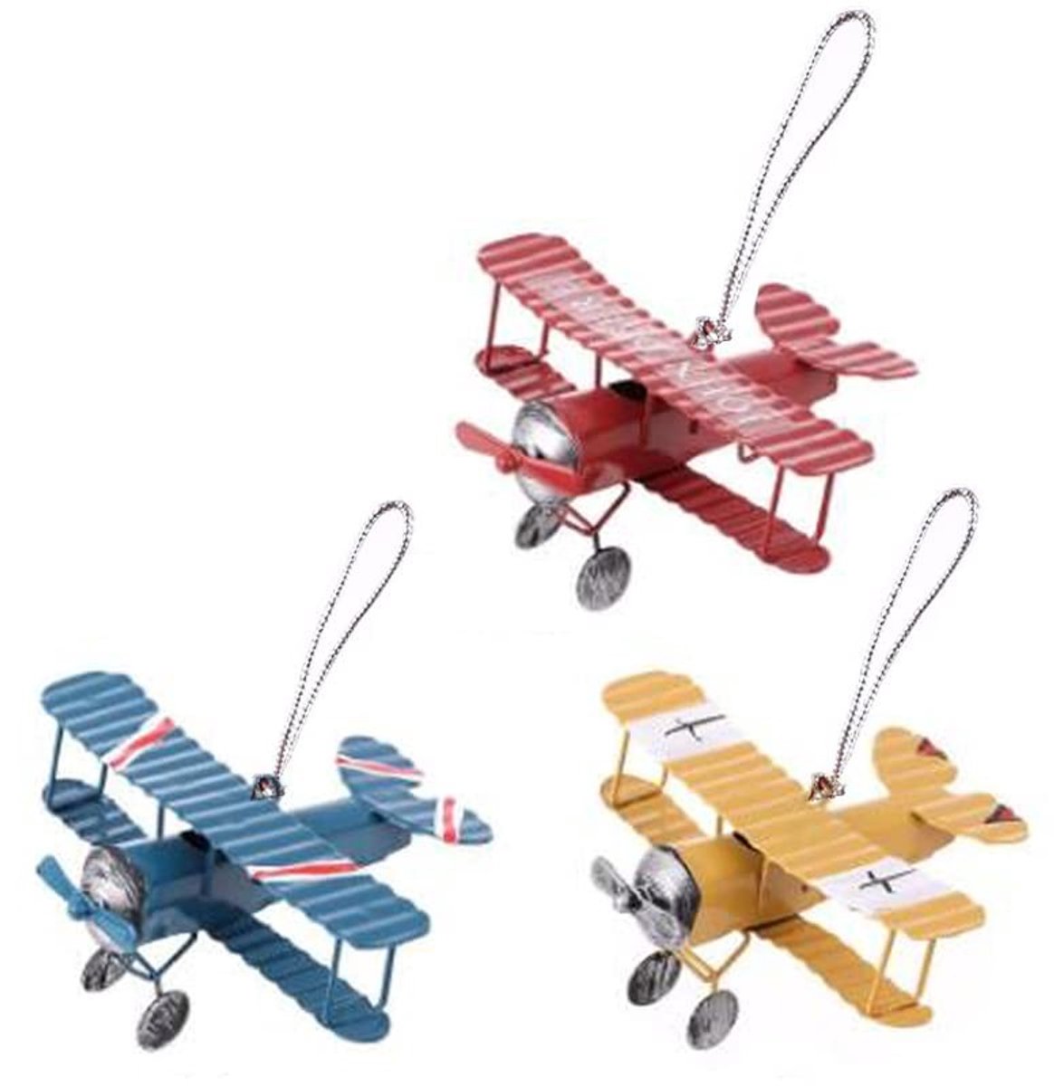 Solidchoice - Retro IJzeren Vliegtuig Ornament Set van 3
