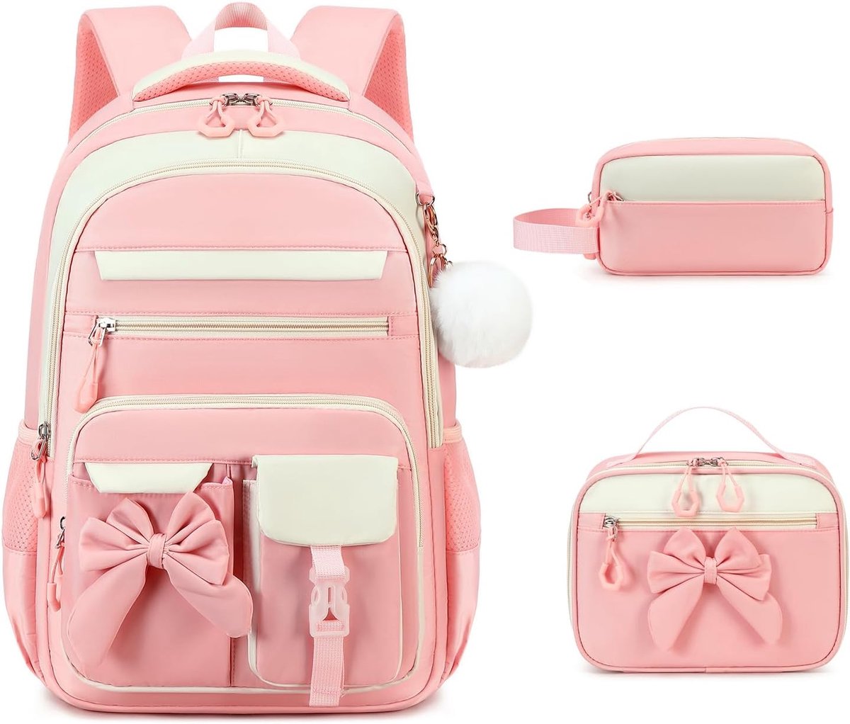 Meisjes rugzakset - waterbestendig en stevig - ruime opbergvakken - voor basisschool en reizen - 3-delige schooltas - voor meisjes - roze - 3-delige set